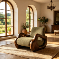 Fauteuil d'appoint moderne en bois massif Wabi-Sabi, avec cadre incurvé ajouré, pour tissu, fauteuil de loisirs individuel pour salon et villa