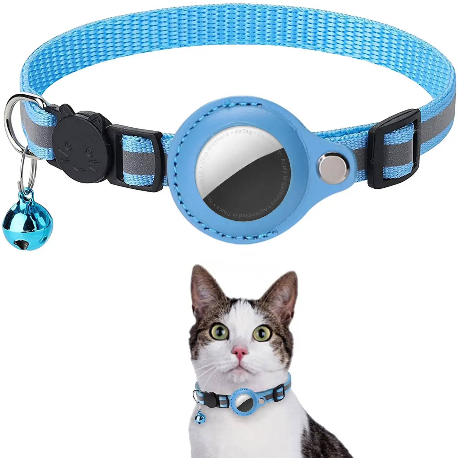 OEM kalung kucing kustom kalung nilon reflektif GPS pelacak pelatihan tugas berat Airtag anjing kucing Airtag GPS pelacakan kalung kucing