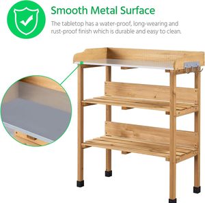 Tavolo <span class=keywords><strong>da</strong></span> Giardino in Legno con Ripiano in Metallo, 3 Ripiani di Stoccaggio con Ganci, Tavolo <span class=keywords><strong>da</strong></span> Giardinaggio per Esterni - Product Image 3