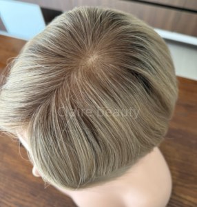Perruque médicale <span class=keywords><strong>en</strong></span> cheveux naturels, entièrement nouée à la main, <span class=keywords><strong>avec</strong></span> dessus <span class=keywords><strong>en</strong></span> soie et dentelle frontale, pour patients atteints de cancer - Product Image 3