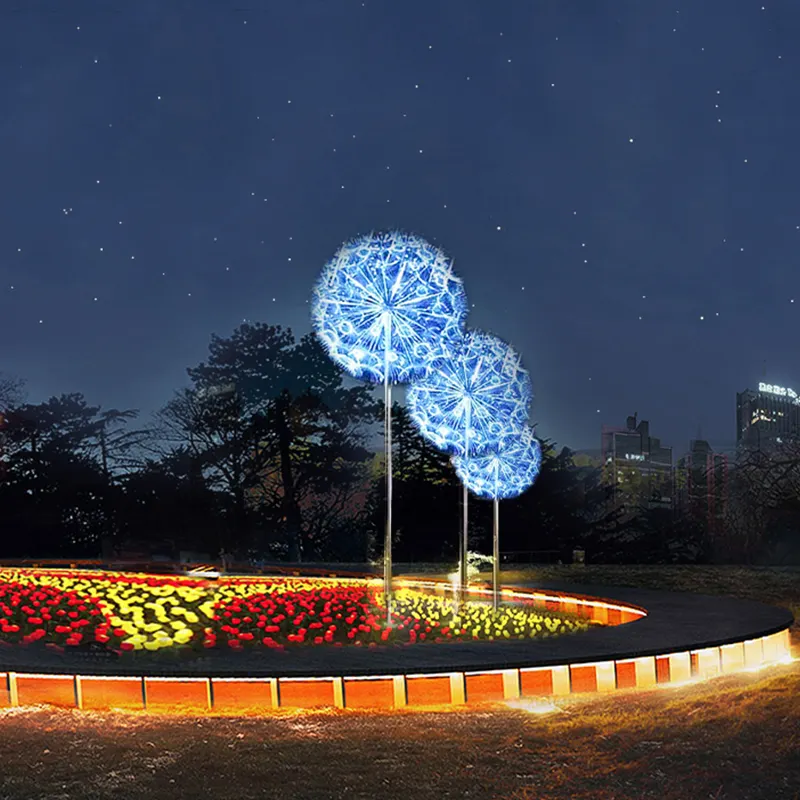 High quality waterproof outdoor colorful landscape large optical fiber dandelion led lamp