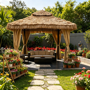 Pavillon de ferme Source Factory, inspiré de Bali, avec structure en acier, type Tiki Hut B1, toit en feuilles de palmier synthétiques ignifuges, pour patio et gazebo - Product Image 2