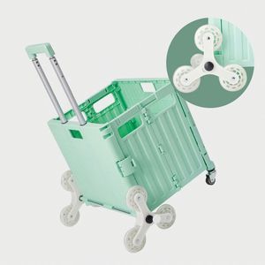 Nhựa Cán gấp giỏ hàng tạp hóa Xe đẩy mua sắm có thể gập lại Gấp xe đẩy Mua sắm giỏ hàng với bánh xe cầu thang - Product Image 1