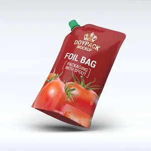 Custom Printed Ketchup Doypack Food Grade BPA Free Stand Up Pouch With Spout For Sauce Liquid Packaging