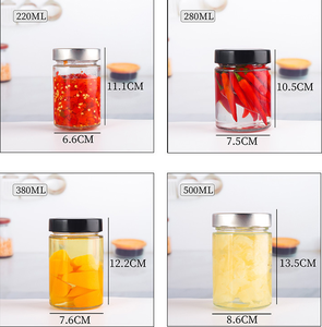 Vente en gros de petits <span class=keywords><strong>pots</strong></span> ronds de stockage de <span class=keywords><strong>confiture</strong></span> en verre 100ml-500ml <span class=keywords><strong>pots</strong></span> en verre alimentaire en verre avec couvercle de couleur personnalisé étiquette OEM - Product Image 6