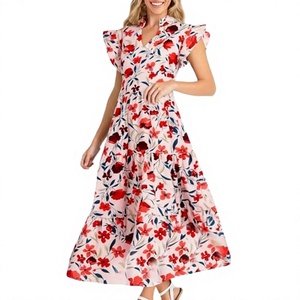 Factory Stock Natural Waist-Defined Maxi <b>Boho</b> Floral <b>Dress</b> Women's <b>Summer</b> V-Neck Vacation Outfit - Product Image 4