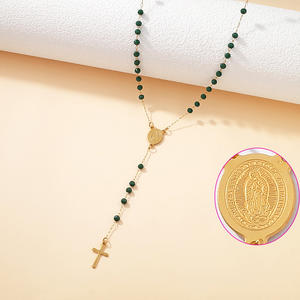 Collar con Colgante de Rosario Cristiano de Cuentas de Cristal y Dijes de Cruz Bañado en Oro de 18K, Joyería Religiosa de Acero Inoxidable a la Moda al por Mayor - Product Image 6