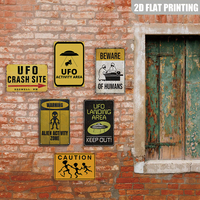 Letreros de metal con diseño de la zona de impacto del OVNI en Roswell, Nuevo México, decoración divertida para la cueva del hombre con advertencia de extraterrestres