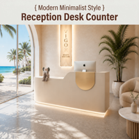 Bureau d'accueil professionnel double hauteur couleur crème, personnalisation du logo, adapté à la conception gratuite pour les centres de soins de la peau, OEM