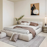 Lit Technologique Pneumatique en Tissu avec Cadre en Bois de Pin, Structure de Rangement, Style Minimaliste Moderne, Luxe Léger, Double, pour Chambre Parentale
