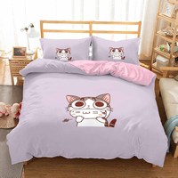 Ensemble de literie imprimé en 3D brodé solide chat Chi Sweet Home ensemble de fleur de dessin animé imprimé en 3D plante Anime chat Chi solide Polyester