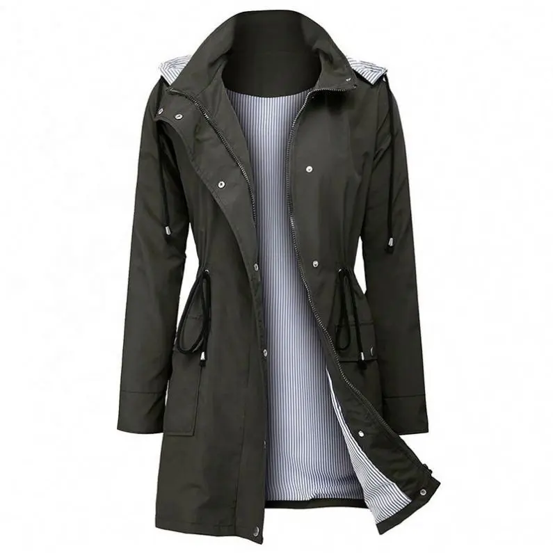 Fabriek Casual Hooded Verzamel Taille Regenkleding Ms Lange Windjack Regen Jas In Vrouwen Trenchcoat