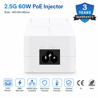 Injecteur PoE 2,5 Gbps 60W, adaptateur Power Over Ethernet avec 2 ports, compatible IEEE 802.3af/at/bt - Distance jusqu'à 100 mètres