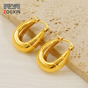 Zogxin U Shape Geometric Hoop Earrings Gold Plated Titanium Steel For Women Fashion Jewelry - Product Image 1