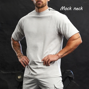 HUCAI Camiseta de entrenamiento de gimnasia personalizada para hombre 100% algodón Spandex Regular Fit cuello redondo manga corta raglán diseño en blanco ropa deportiva - Product Image 1