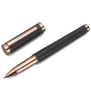 Heavy Metal Roller Pen in Satin Black Lacquering with Rose Golden Trim for Premium Gift