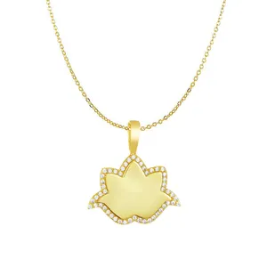 Gmnel wholesale choker women sterling silver 925 jewellery lotus flower coin engravable pendants for necklace