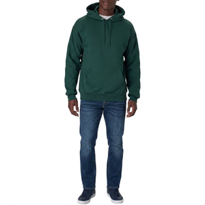 Men's Green <b>Hooded</b> <b>Fleece</b> Sweatshirt Regular Fit Solid Color Casual Pullover Autumn Wear - Product Image 1