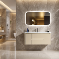 Meuble-lavabo de salle de bain en aluminium étanche avec vasque en céramique, miroir intelligent mural, pour hôtels