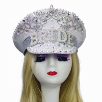 Chapeau de mariée glamour pour enterrement de vie de jeune fille, avec lettres, paillettes et strass, style capitaine, pour mariage, fête prénuptiale et célébrations festives