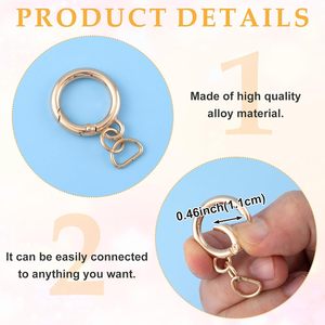 STSTR Pcs Round <b>Spring</b> <b>Clips</b> With D Ring Gold Metal Keyring Purse <b>Clip</b> Heavy Duty Opening O Ring Carabiner For Keychains Buckle - Product Image 3