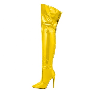 Bottes longues pour femmes, grande taille 47, couleurs vives, au-dessus du genou, avec fermeture éclair arrière, bottes hautes jusqu'à la cuisse, coupe large, talons aiguilles - Product Image 4