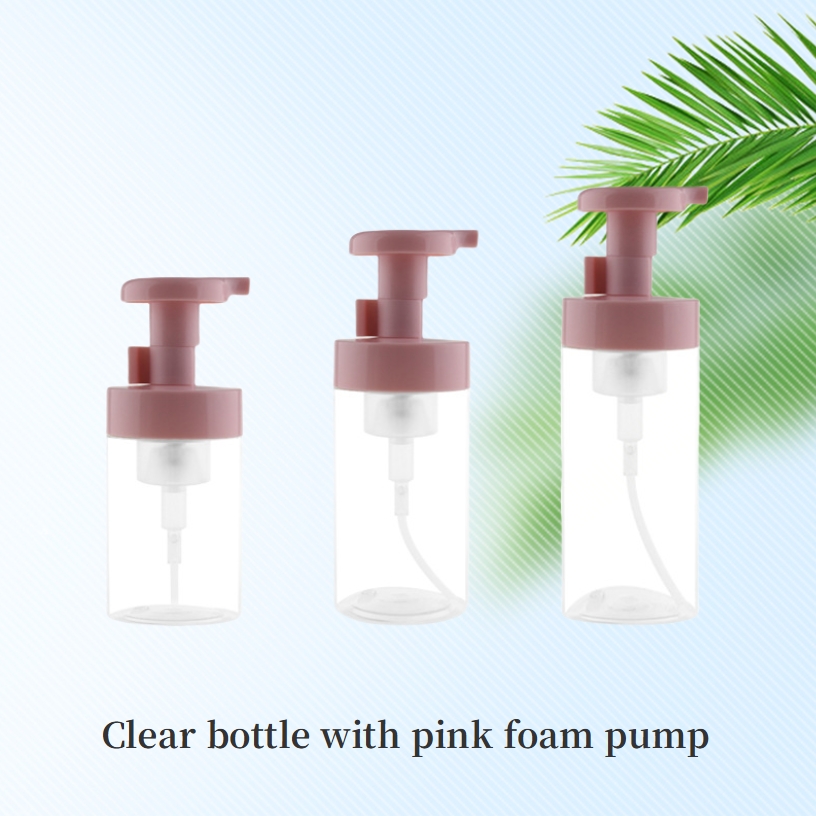 Clear bottle with pink pump lid