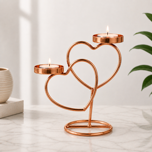 Double Heart <b>Copper</b> Metal Tealight <b>Candle</b> <b>Holder</b> for Home Decor, Wedding Table Centerpiece Rose Gold <b>Candle</b> Stand High Selling - Product Image 3