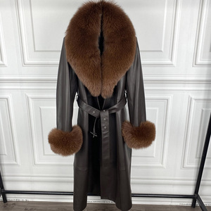 Nuovo Cappotto in Vera <span class=keywords><strong>Pelle</strong></span> da Donna per l'Autunno con Collo in Pelliccia di Volpe, Elegante Cappotto in <span class=keywords><strong>Pelle</strong></span> per Signore - Product Image 6