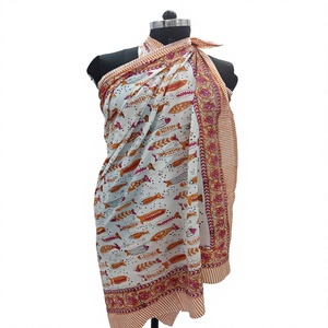 Pareo de Algodón 100% Hecho a Mano con Estampado de Peces Estilo Jaipuri, Bufanda Boho, Ropa de Playa Floral, Secado Rápido y Transpirable - Product Image 1