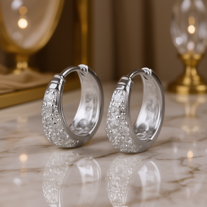 Orecchini a Cerchio in Oro Rosa con Diamanti, Argento 925 Placcato Rodio, Taglio Brillante Rotondo, Classici da Donna per Uso Quotidiano - Product Image 2