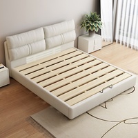 Lederbett 1,8m Technologie-Stoff Creme Schlafzimmermöbel Doppelbett Luftdruck Hoher Stauraum Weiches Bett 1,5m Hochzeitsbett