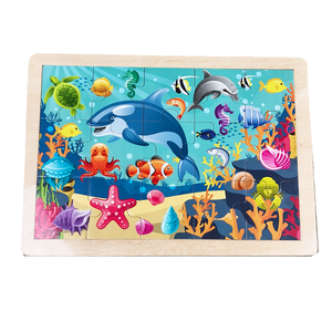 Puzzle Educativo in Legno Ecologico Ocean <span class=keywords><strong>World</strong></span> da 15 Pezzi - Gioco DIY Colorato della Vita Marina per Bambini e Adulti |   Sott'acqua - Product Image 1