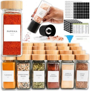 Bán buôn 24 cái 120ml 4oz thủy tinh gia vị gia vị chai lọ với màu đen nhôm nắp nhãn vuông Shaker có nắp đậy cho nhà bếp sử dụng - Product Image 2