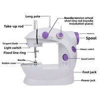 Machine à coudre portable mini 202 à point droit, double fil, double vitesse, pédale, lumière intégrée 6W, outil de couture domestique en plastique