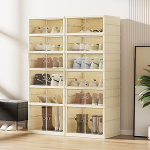 Meilleures ventes : Organisateur de chaussures multifonctionnel anti-poussière en plastique transparent, boîte à chaussures pliable blanc crème pour salon - Product Image 5