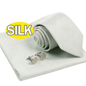 Venta directa de fábrica, buena calidad, hecho a mano puro, 100%, corbata de seda, juego de gemelos cuadrados de bolsillo para hombres de negocios - Product Image 1