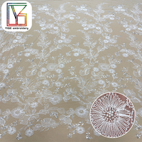 Nouvelle Arrivée Tissu en Dentelle Guipure Cordonnée avec Perles, Tissu en Dentelle Française à Paillettes, Tissu Brodé Perlé pour Robe de Mariée en Dentelle