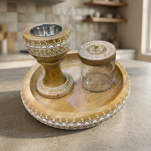 Juego de quemadores de incienso de madera hechos a mano con bandeja y contenedor de vidrio a un precio muy asequible en United Trade World. - Product Image 2