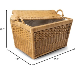 Large Sandstone <strong>Wicker</strong> <strong>Storage</strong> <strong>Basket</strong> 24.5 in L X 18 in W X 17.5 in H Classic Rectangle Style Lift-Off Lid Made Natural Rattan - Product Image 6
