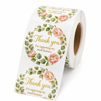 Autocollants de remerciement roses, étiquettes adhésives florales botaniques, autocollants imperméables pour l'emballage de produits de petites entreprises