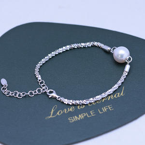 Pulsera Redonda Blanca de Agua Dulce de 11-12 mm para Mujer, Plata de Ley S925, Pulsera de Cristal Ajustable con Luz Intensa y Pequeños Defectos - Product Image 1