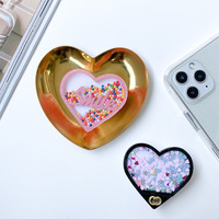 Support de téléphone portable réglable anti-fuite en PC, style dessin animé TikTok, avec paillettes liquides colorées et motif cœur, accessoires mobiles