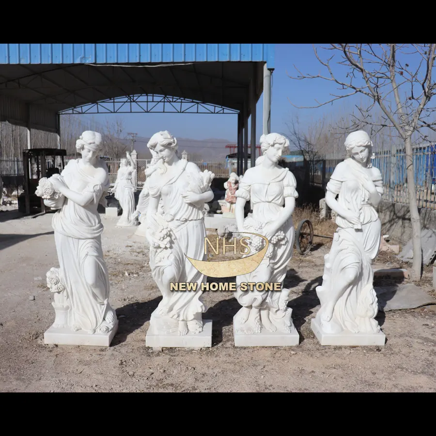 Escultura romana jardín cuatro estaciones estatuas de Ángel estatuas de mármol blanco cuatro estaciones para la venta