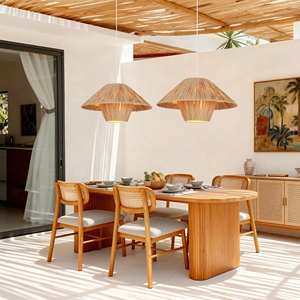 Lampade rafia per sala da pranzo ristorante Moder E27 luce a sospensione in rafia naturale paralume lampadario lampade - Product Image 3