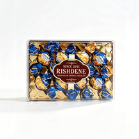 Coffret Cadeau de Chocolats Rectangulaires Transparents de Luxe, Boules de Chocolat Fourrées à la Crème, Individuellement Emballées dans du Papier d'Aluminium Bleu et Doré