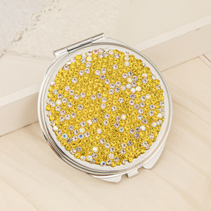 Portable Round Pastel Colorful Rhinestone Pocket Vanity <b>Mirror</b> Chrome Silver Frame Push Button Latch Dual HD Glass <b>Mirror</b> Gift - Product Image 2
