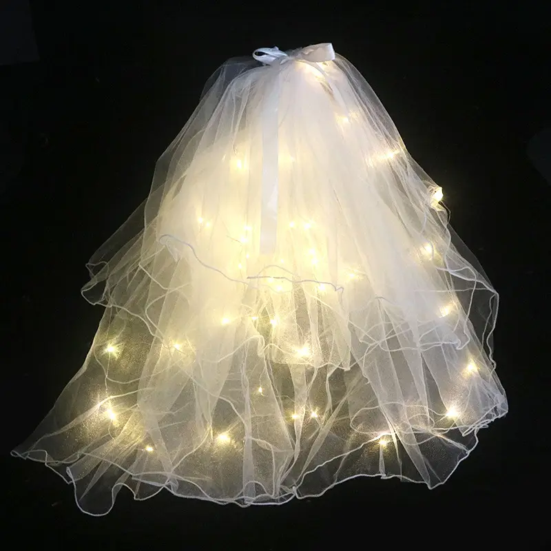Gelin çift led ışık yayan peçe gelin düğün dekorasyon bachelorette parti kadın peçe düğün elbisesi ve aksesuarları