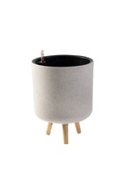 Pot de plantes intelligent pour plantes d'intérieur, capteur intégré pour l'humidité et la fertilité, jardinière auto-arrosante avec support en bois