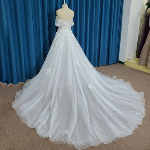 Jancember LSSM003 Robes de mariée Boho Off Shoulder Appliqued Flower Bridal Wedding Gowns - Product Image 3